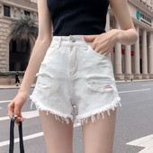 Blugi scurti de dama alb-negru cu talie inalta