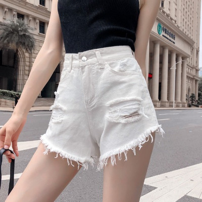 Blugi scurti de dama alb-negru cu talie inalta