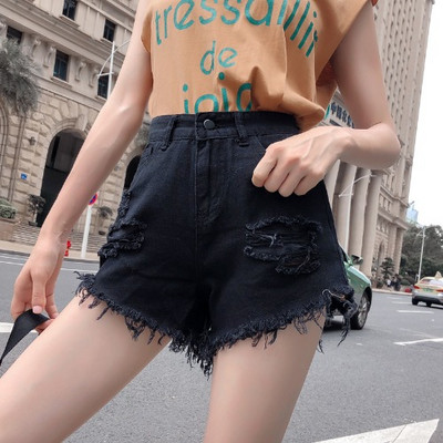 Blugi scurti de dama alb-negru cu talie inalta