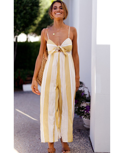 Model nou de salopeta dama in dungi cu bretele galbene