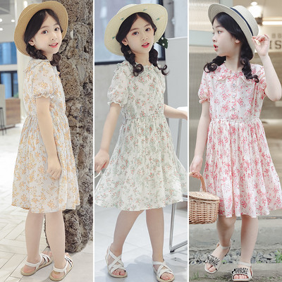 Актуална детска рокля за момичета с флорален десен в три цвята