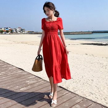 Rochie casual de dama decupata model cu maneci scurte de culoare rosie