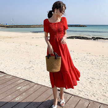 Rochie casual de dama decupata model cu maneci scurte de culoare rosie