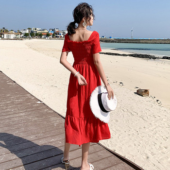 Rochie casual de dama decupata model cu maneci scurte de culoare rosie