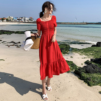 Rochie casual de dama decupata model cu maneci scurte de culoare rosie