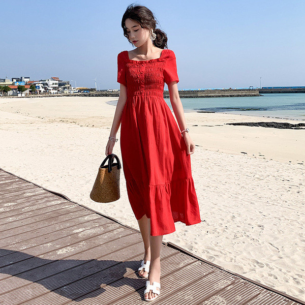 Rochie casual de dama decupata model cu maneci scurte de culoare rosie