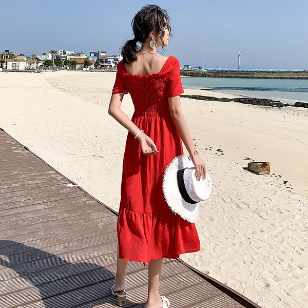 Rochie casual de dama decupata model cu maneci scurte de culoare rosie