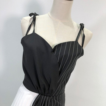 Rochie lungă în dungi cu bretele subțiri