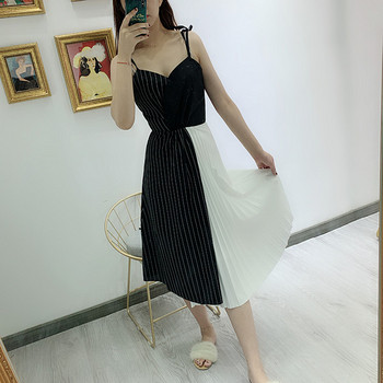 Rochie lungă în dungi cu bretele subțiri