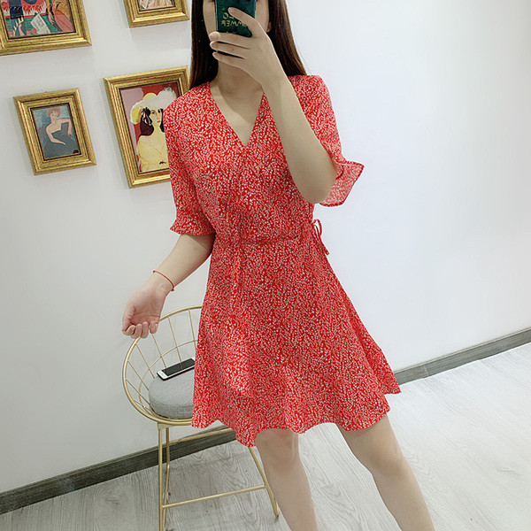 Rochie de dama cu decolteu in V si maneci scurte lotus