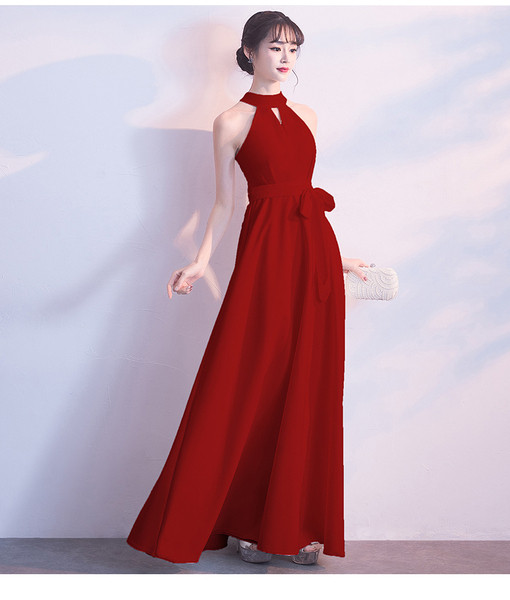 Rochie lunga de dama eleganta cu curea in negru, rosu si gri