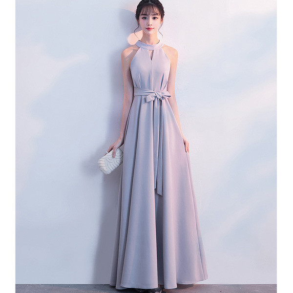 Rochie lunga de dama eleganta cu curea in negru, rosu si gri