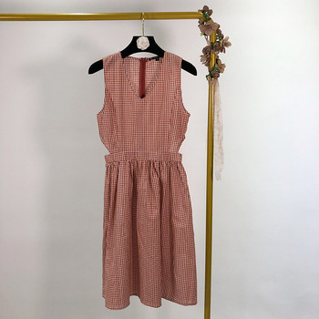 Rochie casual de dama in carouri cu bretele late