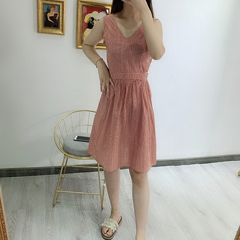 Rochie casual de dama in carouri cu bretele late