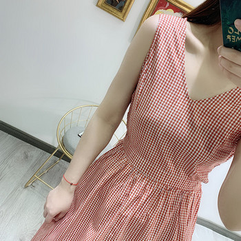 Rochie casual de dama in carouri cu bretele late