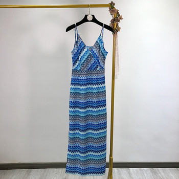 Rochie lunga de dama in dungi cu bretele subtiri