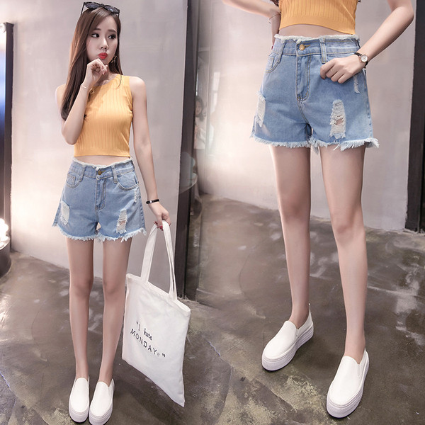 Pantaloni scurți casual de damă cu talie înaltă și motive rupte