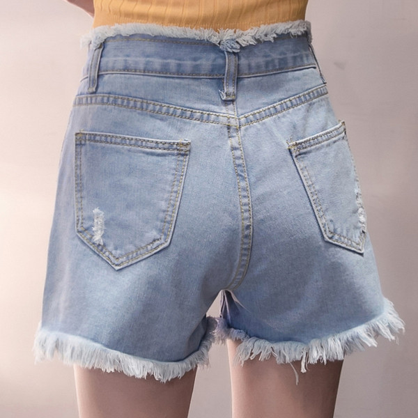 Pantaloni scurți casual de damă cu talie înaltă și motive rupte