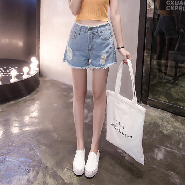 Pantaloni scurți casual de damă cu talie înaltă și motive rupte