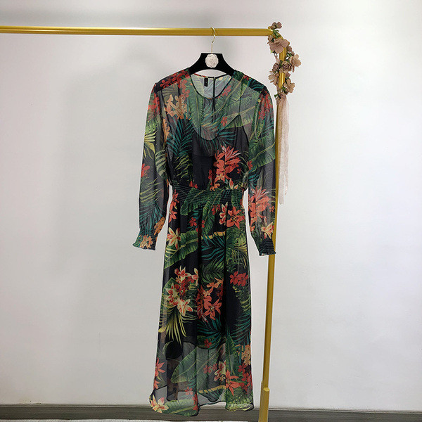 Rochie lunga din tul cu model floral