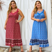 Rochie casual de dama cu bretele in rosu si albastru