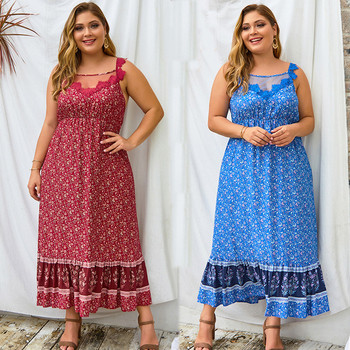 Rochie casual de dama cu bretele in rosu si albastru