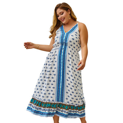 Rochie actuală de damă cu decolteu în V în alb și galben