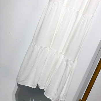 Rochie lunga alba cu bretele subtiri si broderie