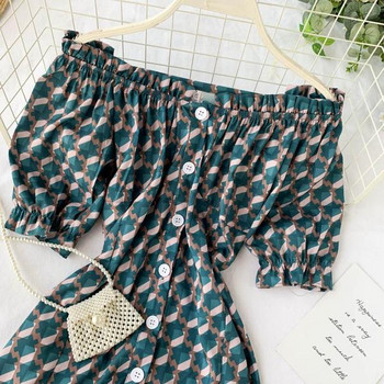 Rochie de dama cu umerii goi si nasturi