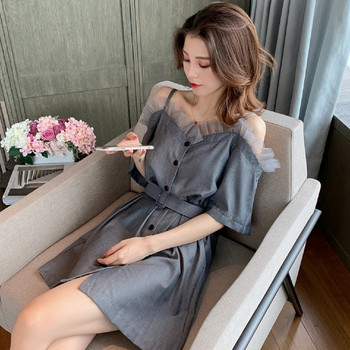 Rochie de dama actuala in gri cu curea