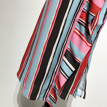 Rochie lungă în dungi cu legături în talie