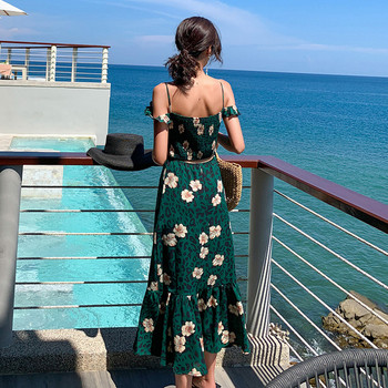 Rochie lungă de damă modernă cu părți decupate ale taliei de culoare verde