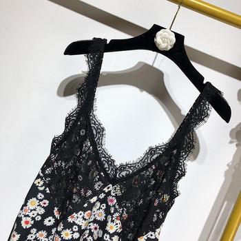 Rochie lunga de dama cu bretele subtiri din dantela