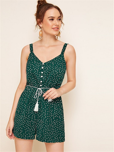 Pöttyös női jumpsuit zöld színben