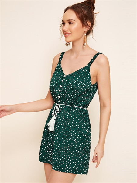 Salopeta de dama cu buline de culoare verde