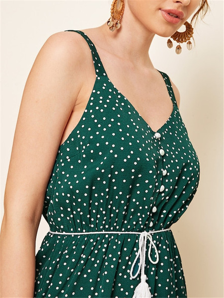 Salopeta de dama cu buline de culoare verde