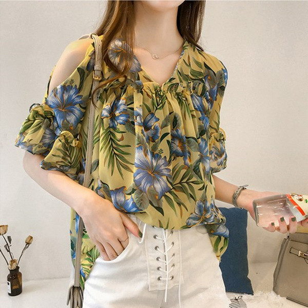 Bluză de damă modernă cu motiv floral în trei culori