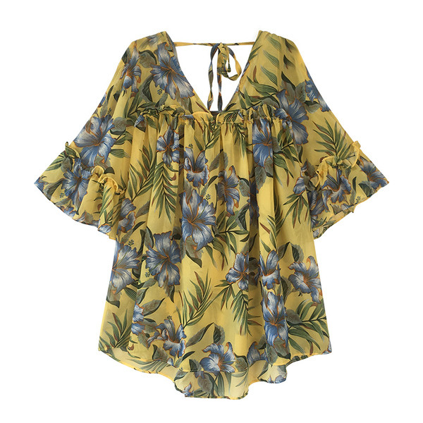 Bluză de damă modernă cu motiv floral în trei culori