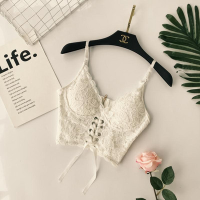 Bustieră modernă din dantelă pentru femei în alb și negru