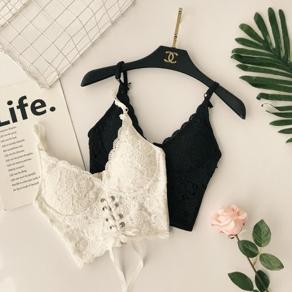 Bustieră modernă din dantelă pentru femei în alb și negru