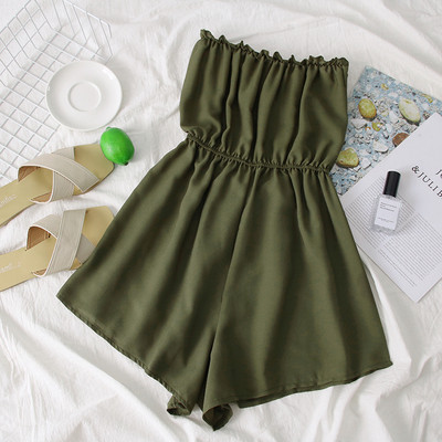 Salopetă elegantă de damă în dungi, cu umerii goi