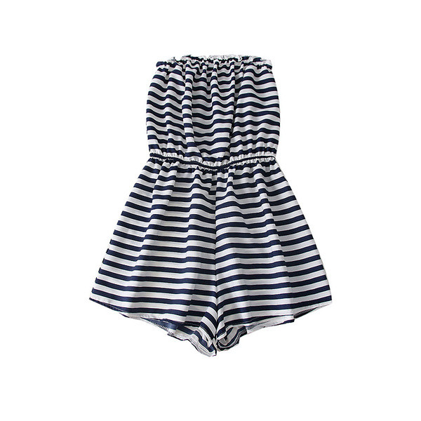 Salopetă elegantă de damă în dungi, cu umerii goi