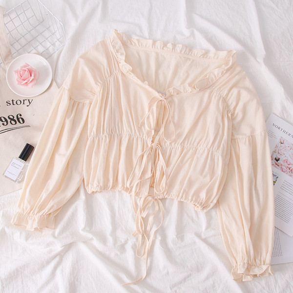 Bluză de damă elegantă cu decolteu în V în alb, roz și verde