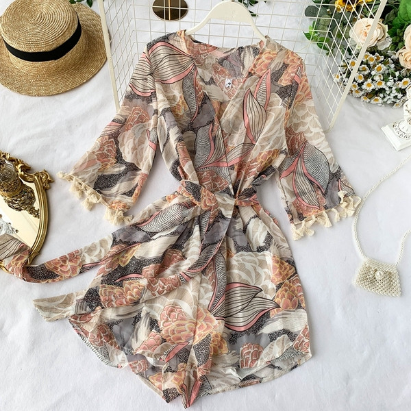 Salopeta de dama moderna cu model floral in doua culori