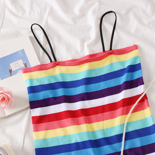 Maieu de damă cu dungi colorate, cu bretele