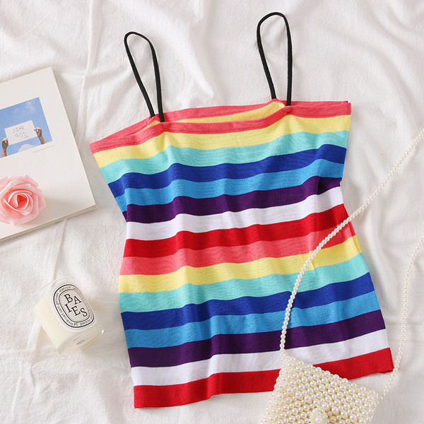 Maieu de damă cu dungi colorate, cu bretele