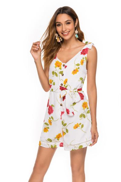 Salopetă de damă elegantă, cu model floral și decolteu în V