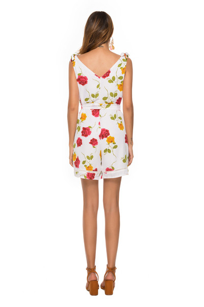 Salopetă de damă elegantă, cu model floral și decolteu în V