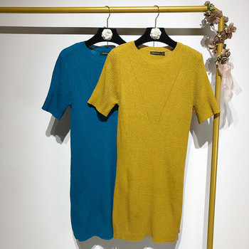 Rochie casual confectionata din tricotat subtire cu maneci scurte in doua culori