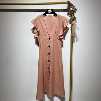 Rochie cu decolteu în V adânc și mâneci scurte lotus